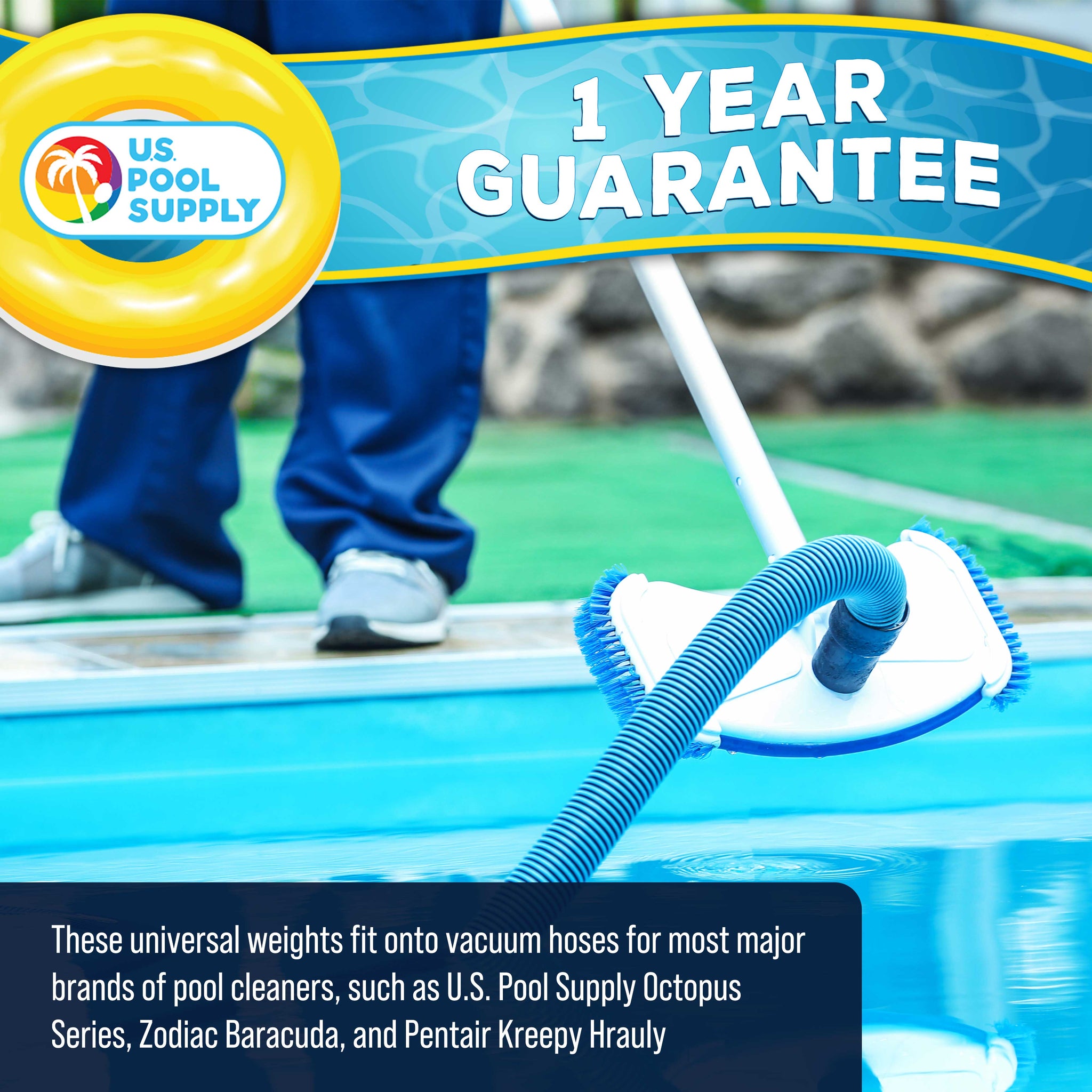 Universal Automatic Pool Cleaner Vacuum Hose Weight, Blue, 2 Pack - Universally Fits Most Swimming Pool Vacuum Hoses - Compatible with Octopus Series, Baracuda, Kreepy Krauly