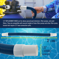 1.5" Heavy-Duty Above Ground Pool Hose Replacement Kit - 2 Durable 3 Foot Hoses, 2 Connection Adapters, 4 Clamps - Compatible with Intex Pool Filter Pumps