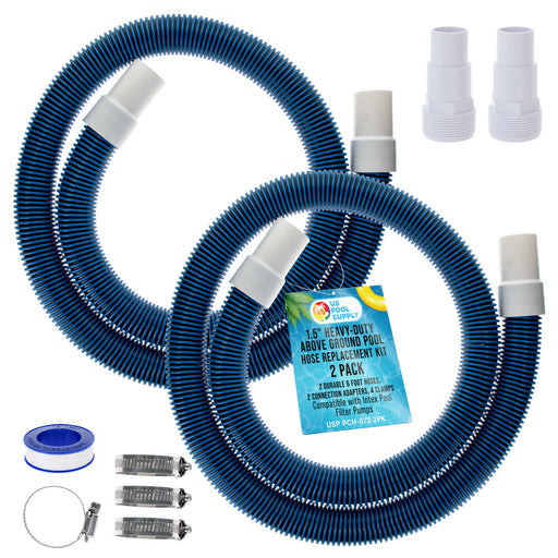 1.5" Heavy-Duty Above Ground Pool Hose Replacement Kit - 2 Durable 6 Foot Hoses, 2 Connection Adapters, 4 Clamps - Compatible with Intex Pool Filter Pumps