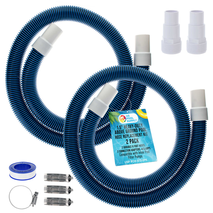 1.5" Heavy-Duty Above Ground Pool Hose Replacement Kit - 2 Durable 6 Foot Hoses, 2 Connection Adapters, 4 Clamps - Compatible with Intex Pool Filter Pumps