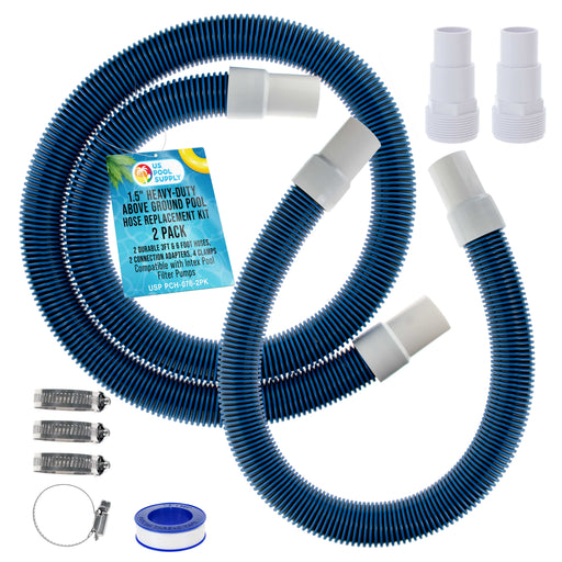 1.5" Heavy-Duty Above Ground Pool Hose Replacement Kit - 3 Foot and 6 Foot Hoses, 2 Connection Adapters, 4 Clamps - Compatible with Intex Pool Filter Pumps