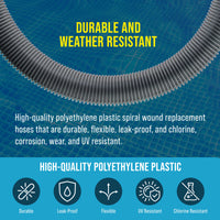1.5" Heavy-Duty Above Ground Pool Hose Replacement Kit - 2 Silver 6 Foot Hoses, 2 Connection Adapters, 4 Clamps - Compatible with Intex Filter Pumps