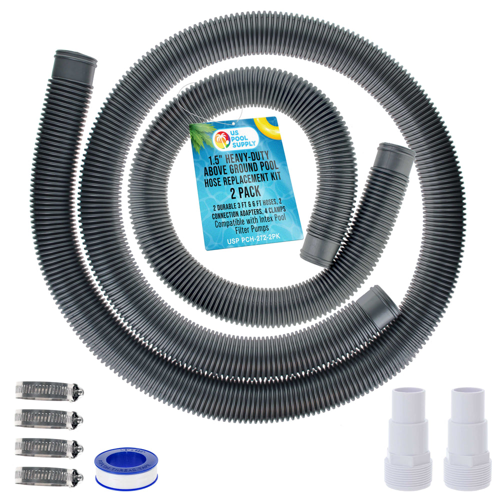 1.5" Heavy-Duty Above Ground Pool Hose Replacement Kit - 3 Foot and 6 Foot Silver Hoses, 2 Connection Adapters, 4 Clamps - Compatible with Intex Filter Pumps