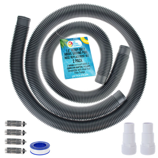 1.5" Heavy-Duty Above Ground Pool Hose Replacement Kit - 3 Foot and 6 Foot Silver Hoses, 2 Connection Adapters, 4 Clamps - Compatible with Intex Filter Pumps