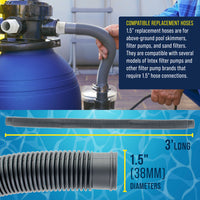 1.5" Heavy-Duty Above Ground Pool Hose Replacement Kit - 2 Silver 3 Foot Hoses, 2 Connection Adapters, 4 Clamps - Compatible with Intex Filter Pumps
