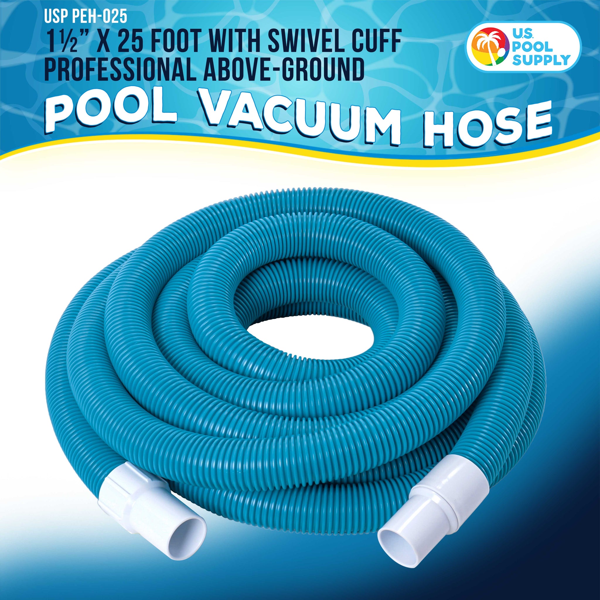 1-1/2" x 25 Foot Professional Above Ground Swimming Pool Vacuum Hose with Swivel Cuff - Removable Cuff, Cut to Fit - Filter Pumps