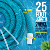 1-1/2" x 25 Foot Professional Above Ground Swimming Pool Vacuum Hose with Swivel Cuff - Removable Cuff, Cut to Fit - Filter Pumps