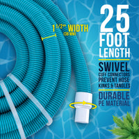 1-1/2" x 25 Foot Professional Above Ground Swimming Pool Vacuum Hose with Swivel Cuff - Removable Cuff, Cut to Fit - Filter Pumps