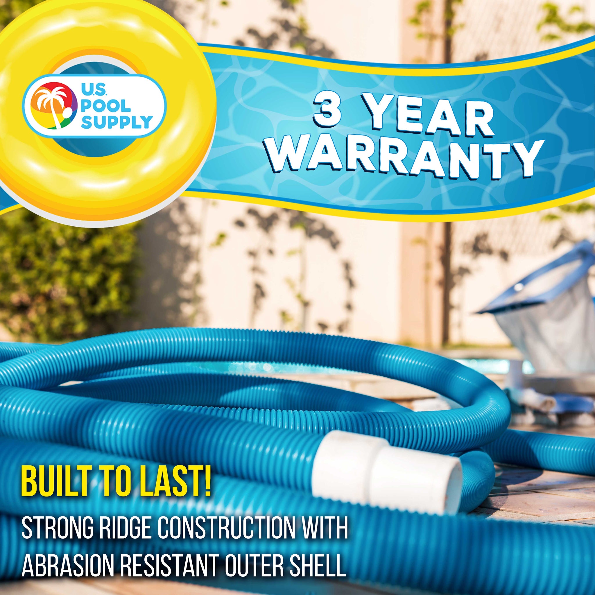 1-1/2" x 25 Foot Professional Above Ground Swimming Pool Vacuum Hose with Swivel Cuff - Removable Cuff, Cut to Fit - Filter Pumps
