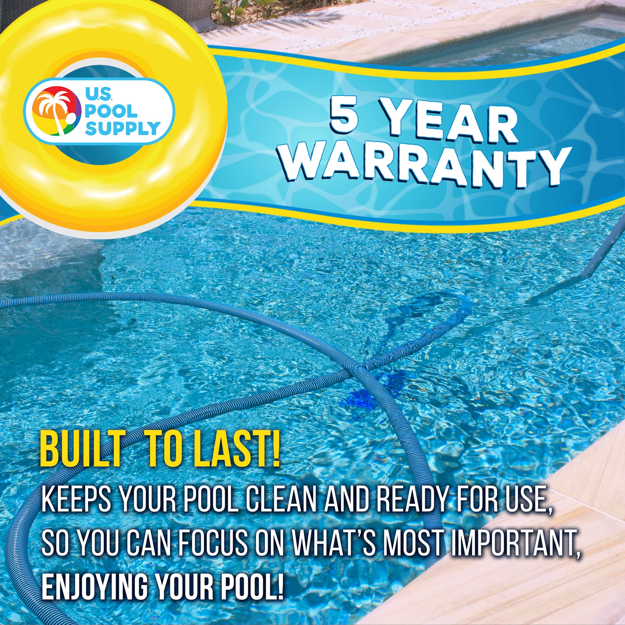 1-1/2" x 25 Foot Heavy Duty Spiral Wound Swimming Pool Vacuum Hose with Kink-Free Swivel Cuff, Flexible - Connect to Vacuum Heads