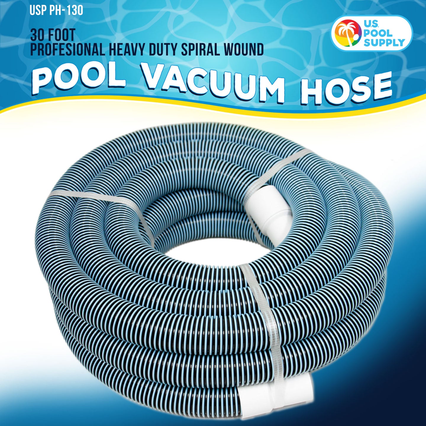 1-1/2" x 30 Foot Heavy Duty Spiral Wound Swimming Pool Vacuum Hose with Kink-Free Swivel Cuff, Flexible - Connect to Vacuum Heads