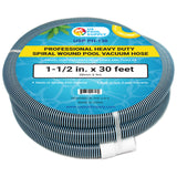 1-1/2" x 30 Foot Heavy Duty Spiral Wound Swimming Pool Vacuum Hose with Kink-Free Swivel Cuff, Flexible - Connect to Vacuum Heads