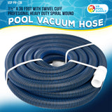 1-1/2" x 36 Foot Heavy Duty Spiral Wound Swimming Pool Vacuum Hose with Kink-Free Swivel Cuff, Flexible - Connect to Vacuum Heads