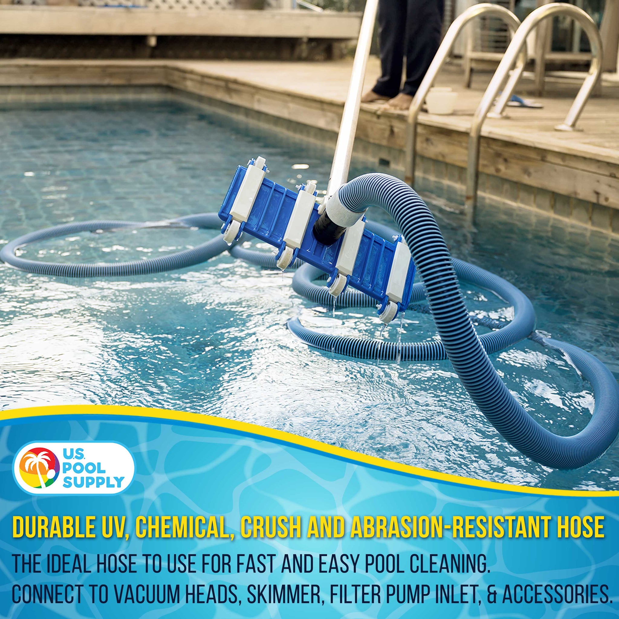 1-1/2" x 36 Foot Heavy Duty Spiral Wound Swimming Pool Vacuum Hose with Kink-Free Swivel Cuff, Flexible - Connect to Vacuum Heads