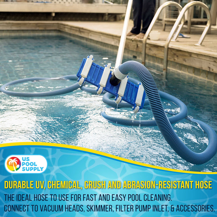 U.S. Pool Supply® 1-1/2" x 36 Foot Heavy Duty Spiral Wound Swimming Pool Vacuum Hose with Kink-Free Swivel Cuff, Flexible - Connect to Vacuum Heads