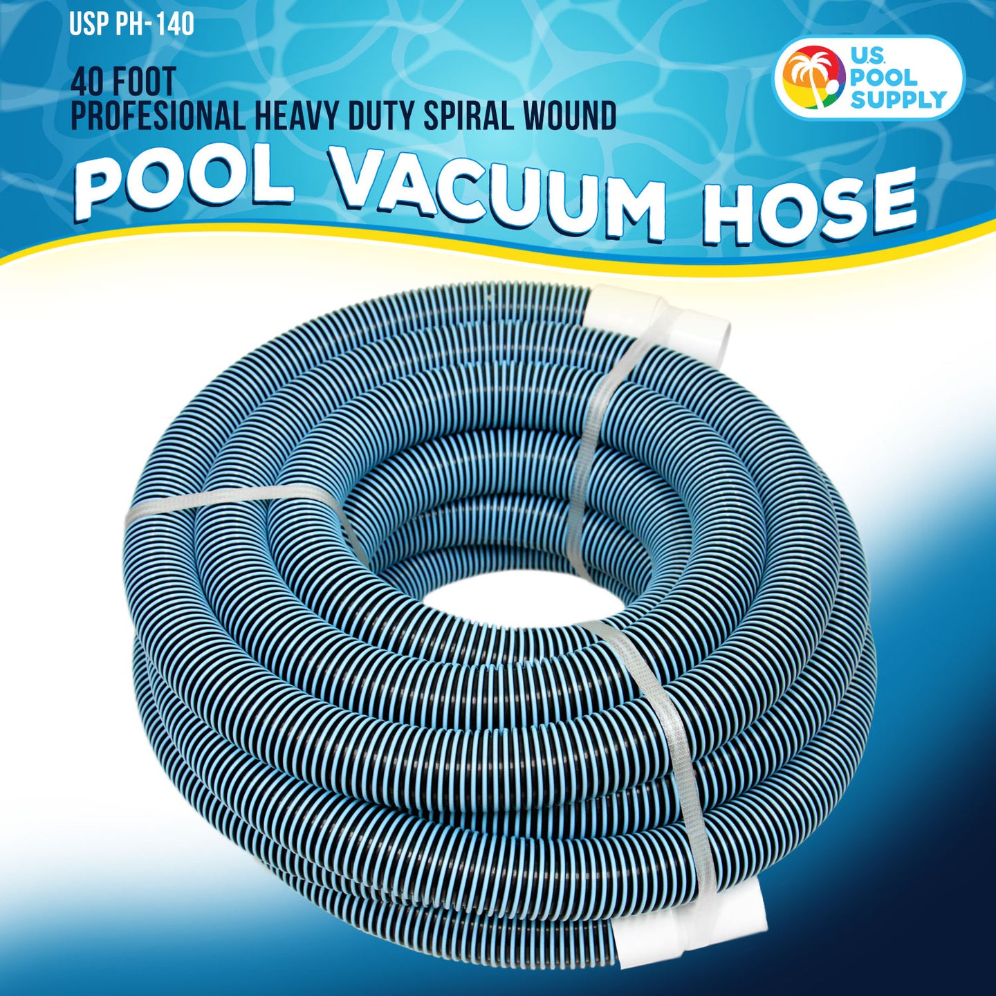 1-1/2" x 40 Foot Heavy Duty Spiral Wound Swimming Pool Vacuum Hose with Kink-Free Swivel Cuff, Flexible - Connect to Vacuum Heads