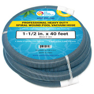 1-1/2" x 40 Foot Heavy Duty Spiral Wound Swimming Pool Vacuum Hose with Kink-Free Swivel Cuff, Flexible - Connect to Vacuum Heads