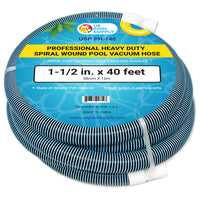 1-1/2" x 40 Foot Heavy Duty Spiral Wound Swimming Pool Vacuum Hose with Kink-Free Swivel Cuff, Flexible - Connect to Vacuum Heads