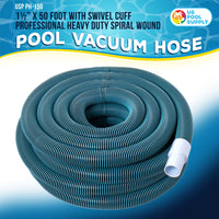 1-1/2" x 50 Foot Heavy Duty Spiral Wound Swimming Pool Vacuum Hose with Kink-Free Swivel Cuff, Flexible - Connect to Vacuum Heads