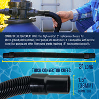 3 Foot Heavy-Duty Above Ground Pool Hose, 1.5" - Black Replacement Filter Connecting Hose, Flexible Spiral Wound EVA - Compatible with Intex for Pool Filter Pumps - Skimmer Pump