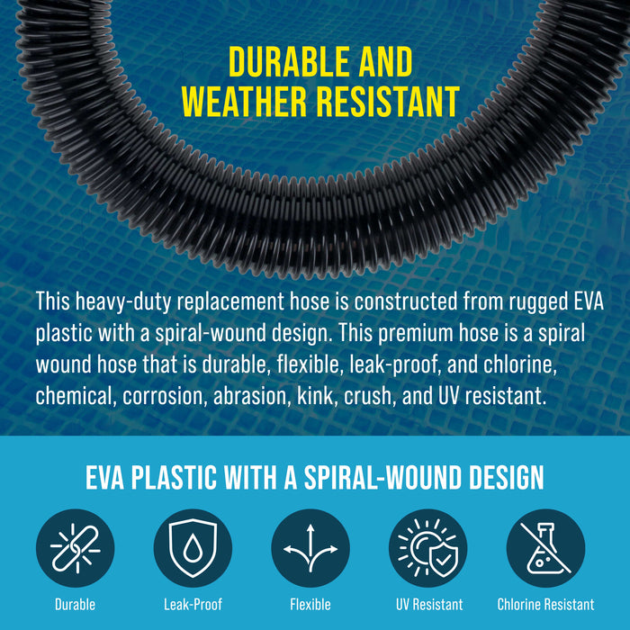 4 Foot Heavy-Duty Above Ground Pool Hose, 1.5" - Black Replacement Filter Connecting Hose, Flexible Spiral Wound EVA - Compatible with Intex for Pool Filter Pumps - Skimmer Pump