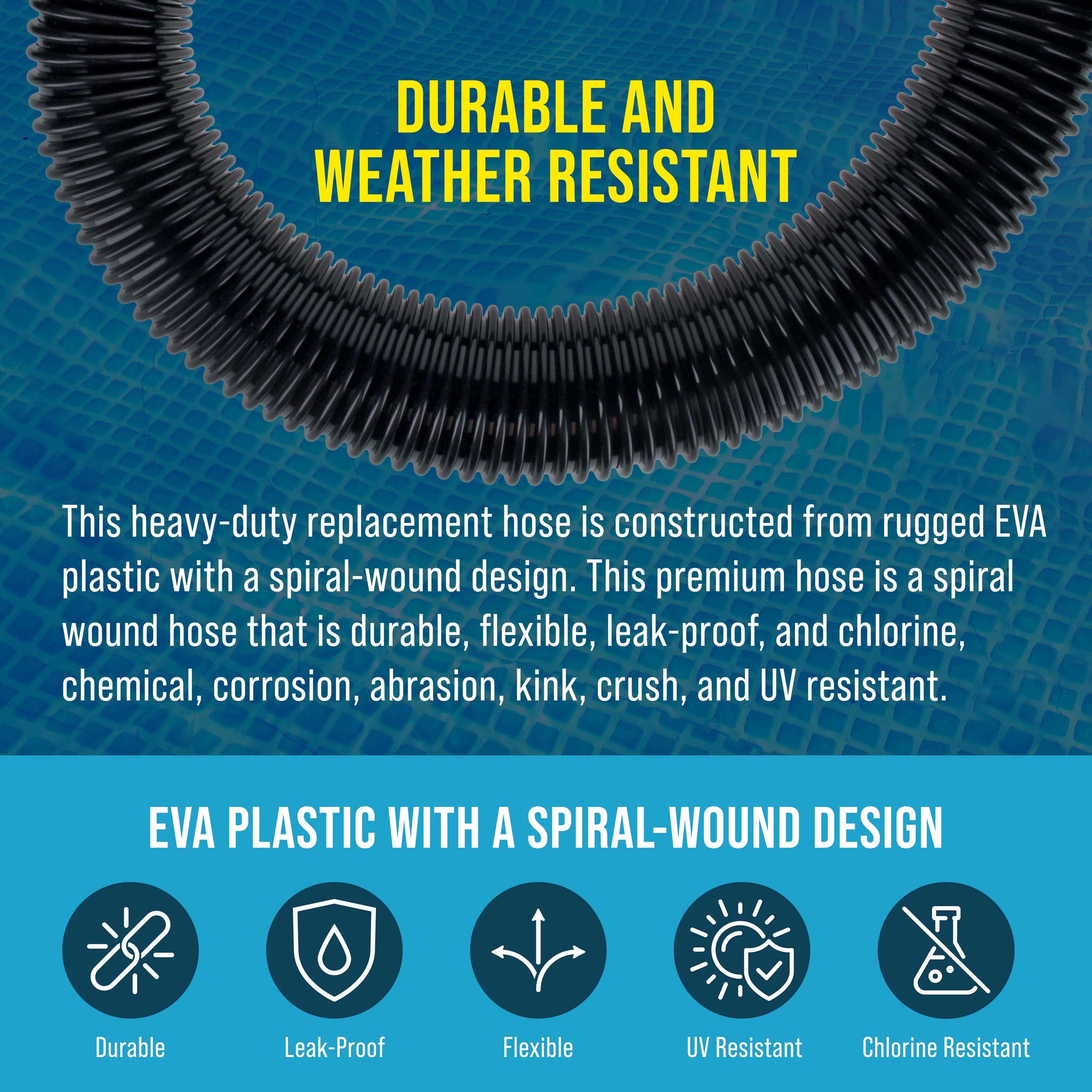 6 Foot Heavy-Duty Above Ground Pool Hose, 1.5" - Black Replacement Filter Connecting Hose, Flexible Spiral Wound EVA - Compatible with Intex for Pool Filter Pumps - Skimmer Pump