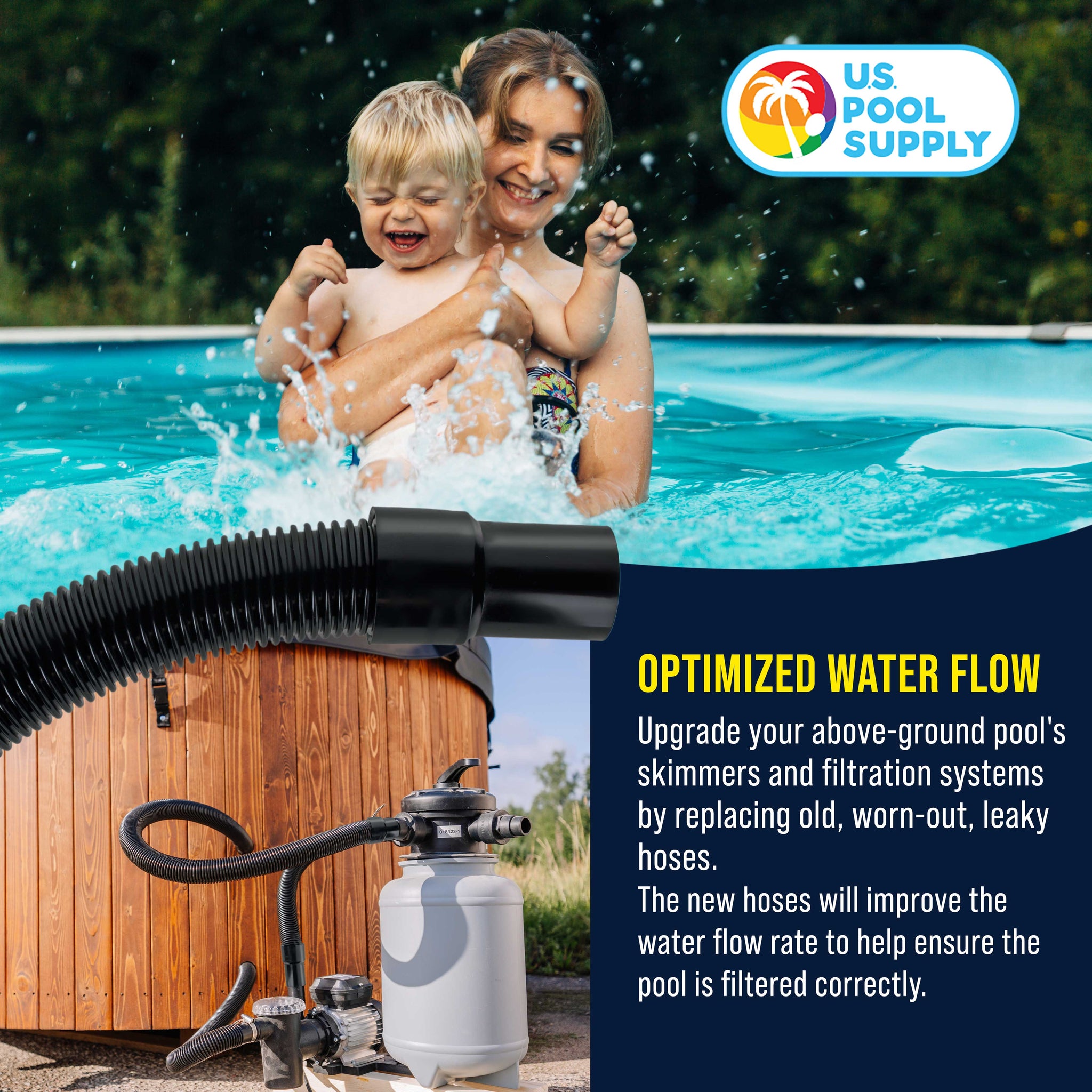 9 Foot Heavy-Duty Above Ground Pool Hose, 1.5" - Black Replacement Filter Connecting Hose, Flexible Spiral Wound EVA - Compatible with Intex for Pool Filter Pumps - Skimmer Pump
