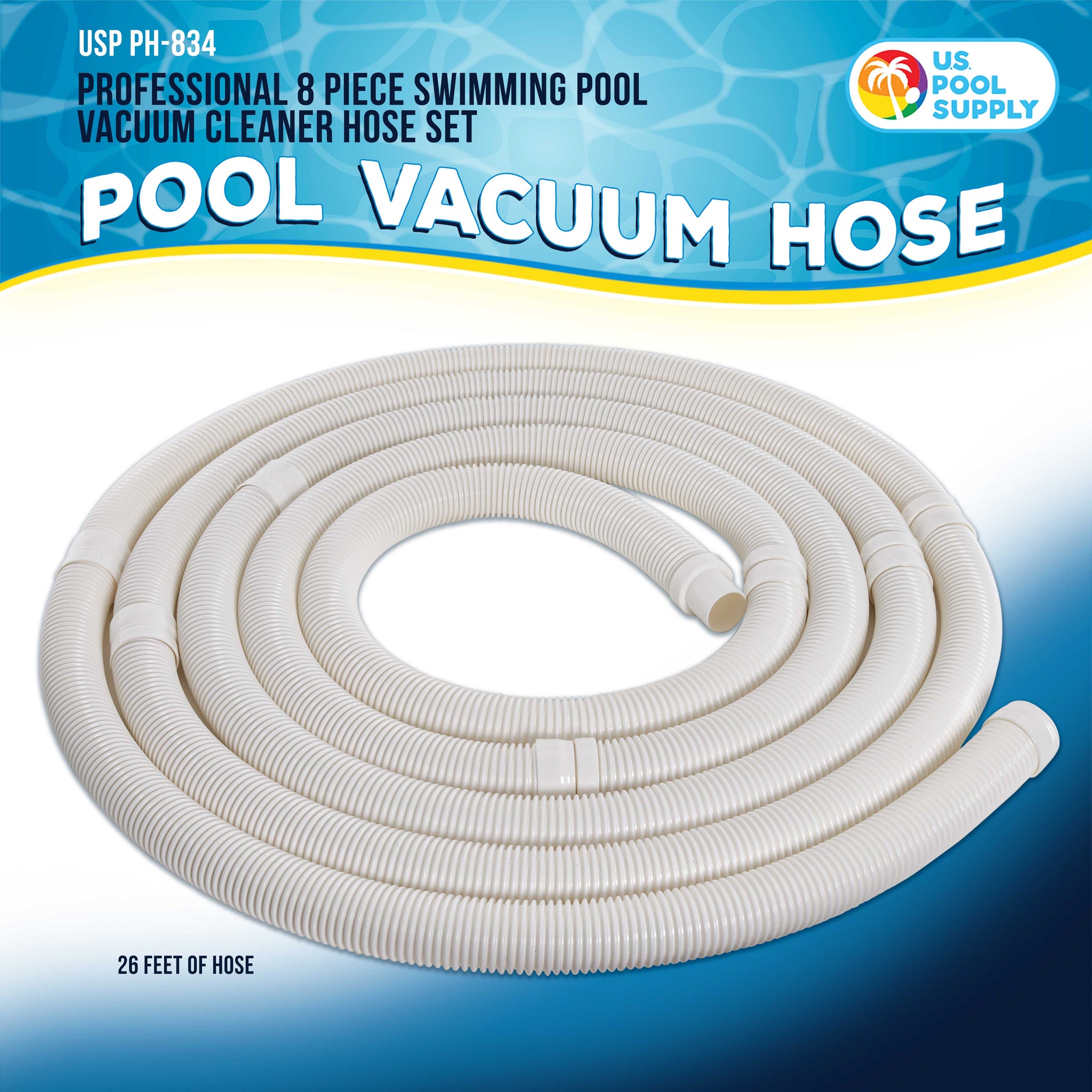Professional 8 Piece Swimming Pool Vacuum Cleaner Hose Set - 40" Flexible Spiral Wound Connector Sections with 1.5" Male & Female Cuff Ends