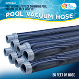 Professional 8 Piece Swimming Pool Vacuum Cleaner Hose Set, Blue & Gray - 40" Flexible Spiral Wound Connector Sections, 1.5" Cuffs