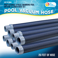 Professional 8 Piece Swimming Pool Vacuum Cleaner Hose Set, Blue & Gray - 40" Flexible Spiral Wound Connector Sections, 1.5" Cuffs