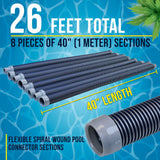 Professional 8 Piece Swimming Pool Vacuum Cleaner Hose Set, Blue & Gray - 40" Flexible Spiral Wound Connector Sections, 1.5" Cuffs