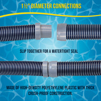 Professional 8 Piece Swimming Pool Vacuum Cleaner Hose Set, Blue & Gray - 40" Flexible Spiral Wound Connector Sections, 1.5" Cuffs