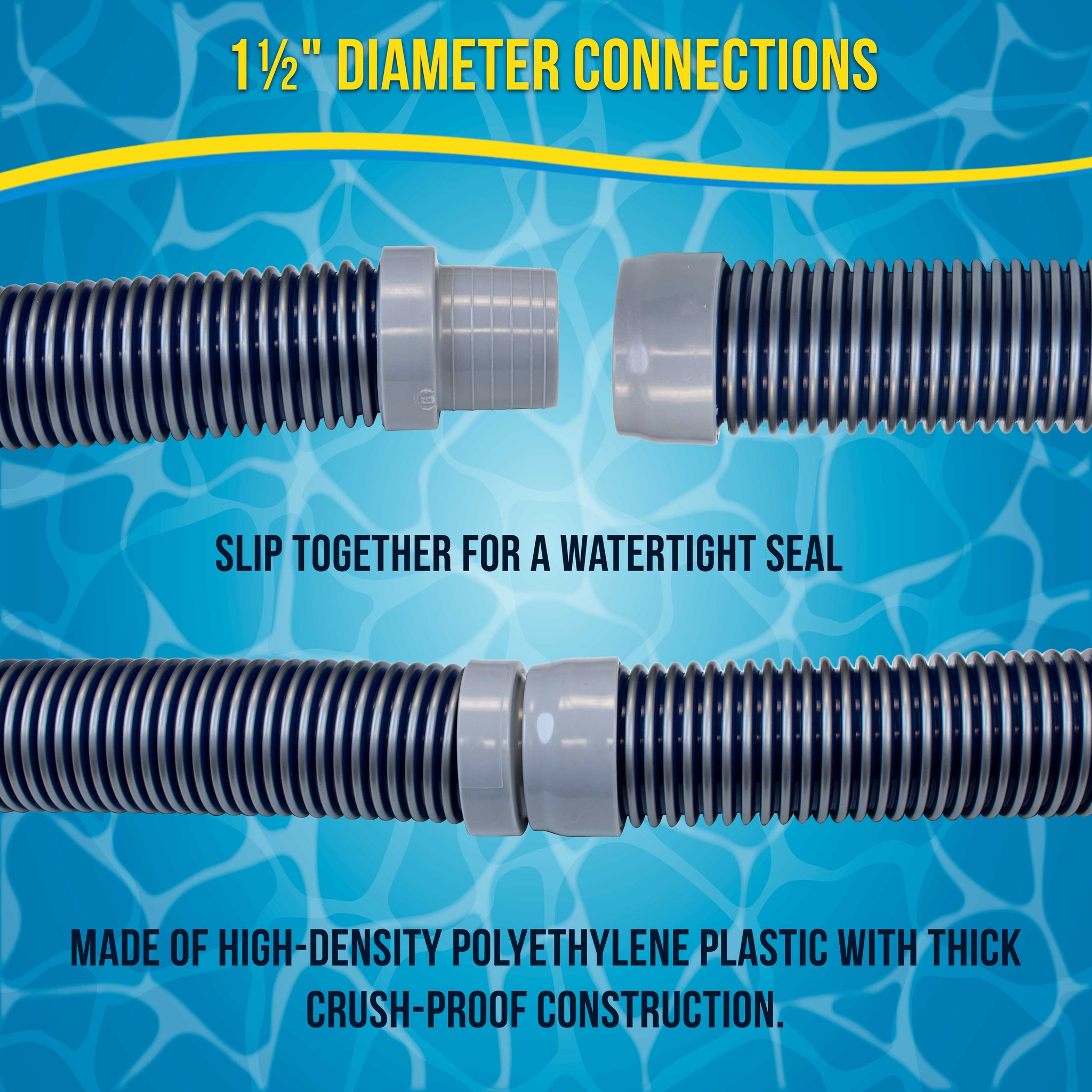 Professional 8 Piece Swimming Pool Vacuum Cleaner Hose Set, Blue & Gray - 40" Flexible Spiral Wound Connector Sections, 1.5" Cuffs
