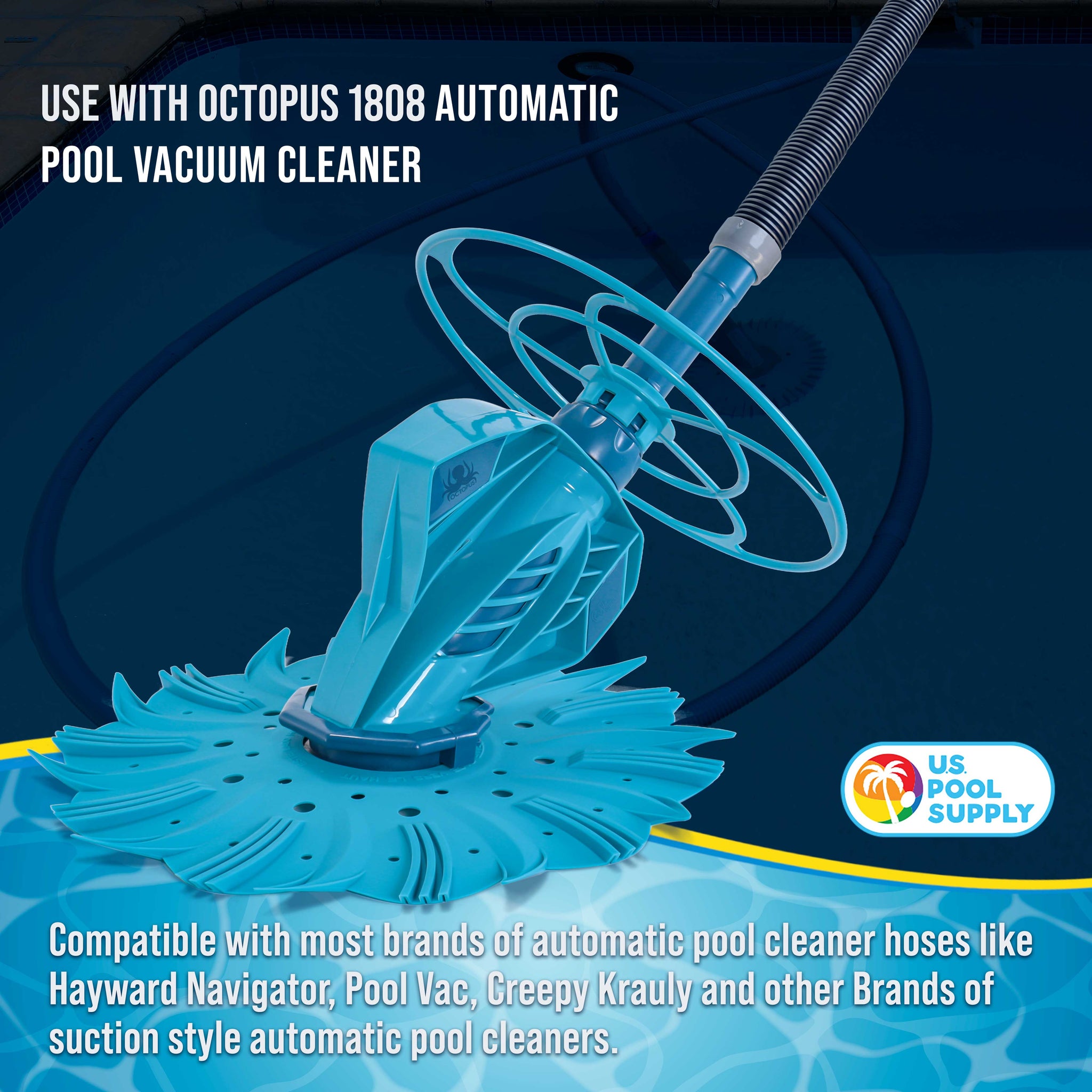 Professional 8 Piece Swimming Pool Vacuum Cleaner Hose Set, Blue & Gray - 40" Flexible Spiral Wound Connector Sections, 1.5" Cuffs