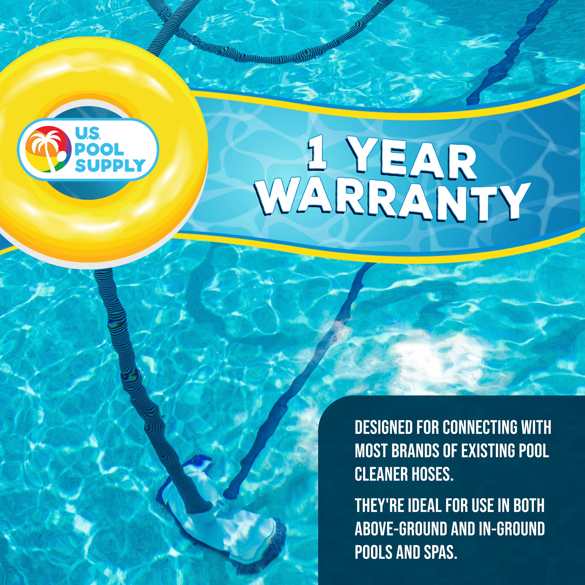 Professional 8 Piece Swimming Pool Vacuum Cleaner Hose Set, Blue & Gray - 40" Flexible Spiral Wound Connector Sections, 1.5" Cuffs