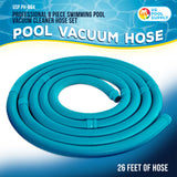 Professional 8 Piece Swimming Pool Vacuum Cleaner Hose Set, Teal - 40" Flexible Spiral Wound Connector Sections with 1.5" Cuffs