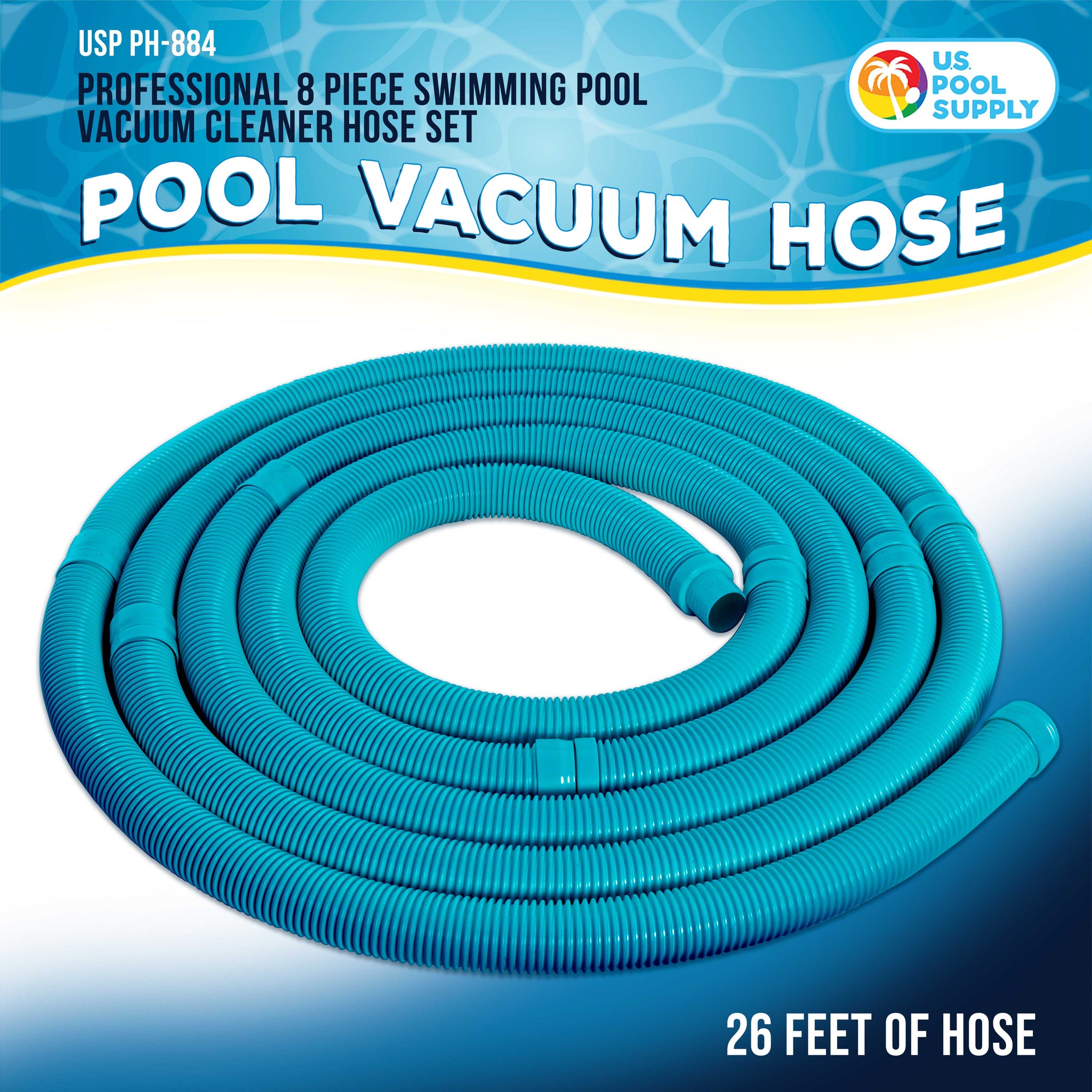 Professional 8 Piece Swimming Pool Vacuum Cleaner Hose Set, Teal - 40" Flexible Spiral Wound Connector Sections with 1.5" Cuffs