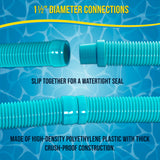 Professional 8 Piece Swimming Pool Vacuum Cleaner Hose Set, Teal - 40" Flexible Spiral Wound Connector Sections with 1.5" Cuffs