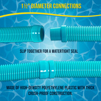Professional 8 Piece Swimming Pool Vacuum Cleaner Hose Set, Teal - 40" Flexible Spiral Wound Connector Sections with 1.5" Cuffs