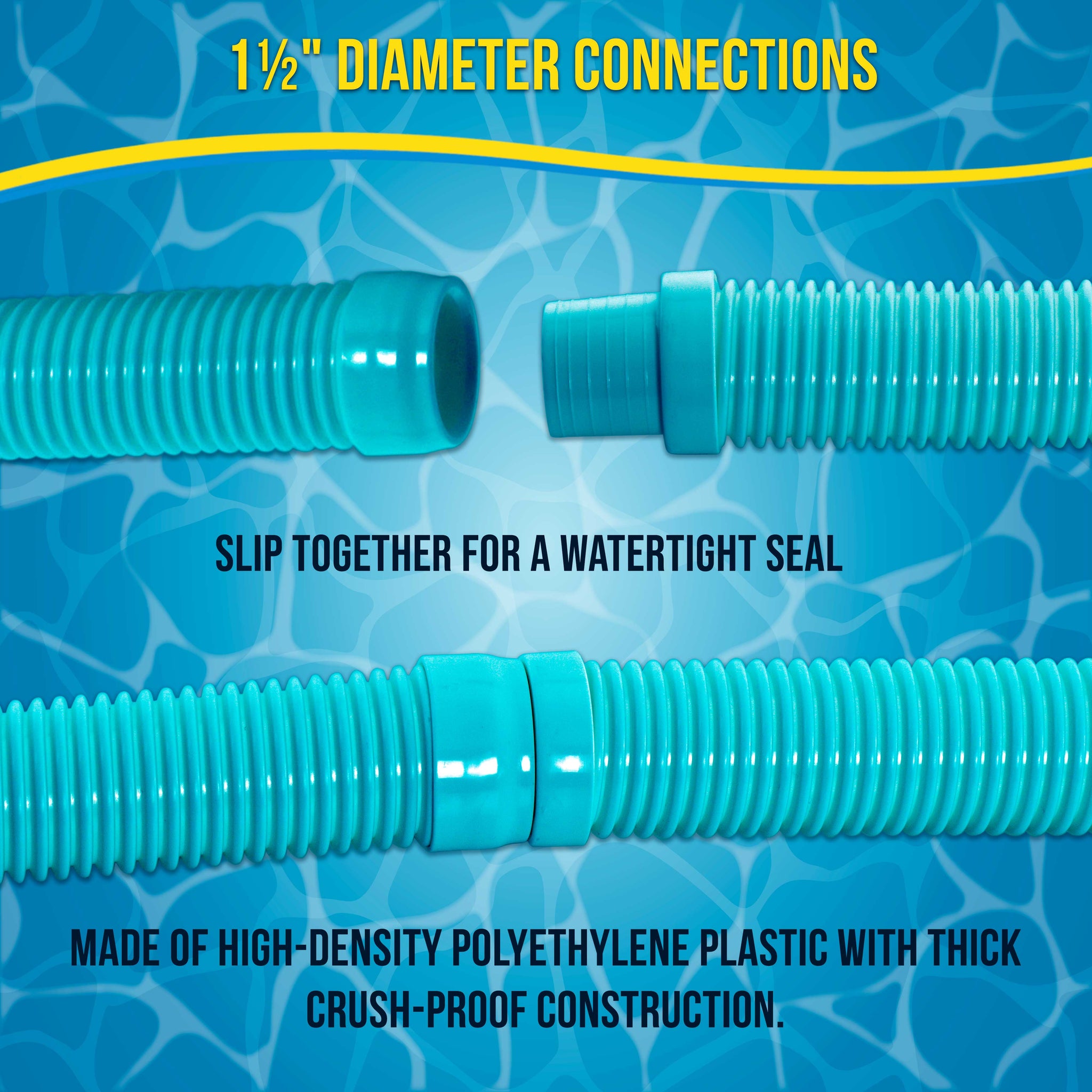 Professional 8 Piece Swimming Pool Vacuum Cleaner Hose Set, Teal - 40" Flexible Spiral Wound Connector Sections with 1.5" Cuffs
