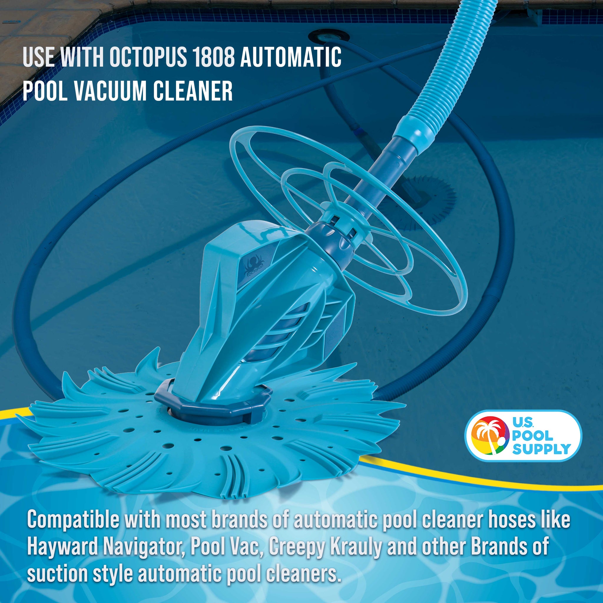 Professional 8 Piece Swimming Pool Vacuum Cleaner Hose Set, Teal - 40" Flexible Spiral Wound Connector Sections with 1.5" Cuffs