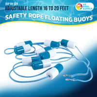 Swimming Pool Adjustable Length 16 to 20 Feet Safety Rope with Floating Buoys - Section Off Hazardous Areas, Dividing Lanes, Hooks