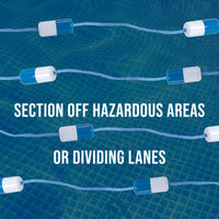 Swimming Pool Adjustable Length 16 to 20 Feet Safety Rope with Floating Buoys - Section Off Hazardous Areas, Dividing Lanes, Hooks