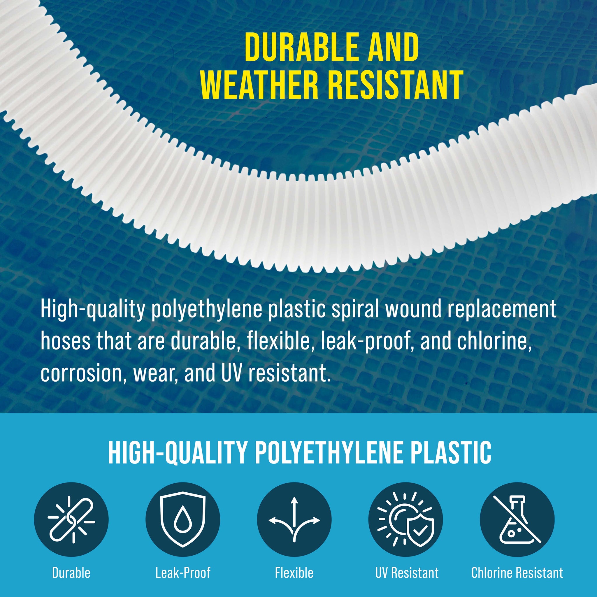 Above Ground Pool Hose Replacement 1.5" Diameter x 20" Long, Pack of 2 - Compatible with Intex Pool Filter Pump Hoses, Sand Filters, Saltwater Systems with 1,500 to 2,500 GPH