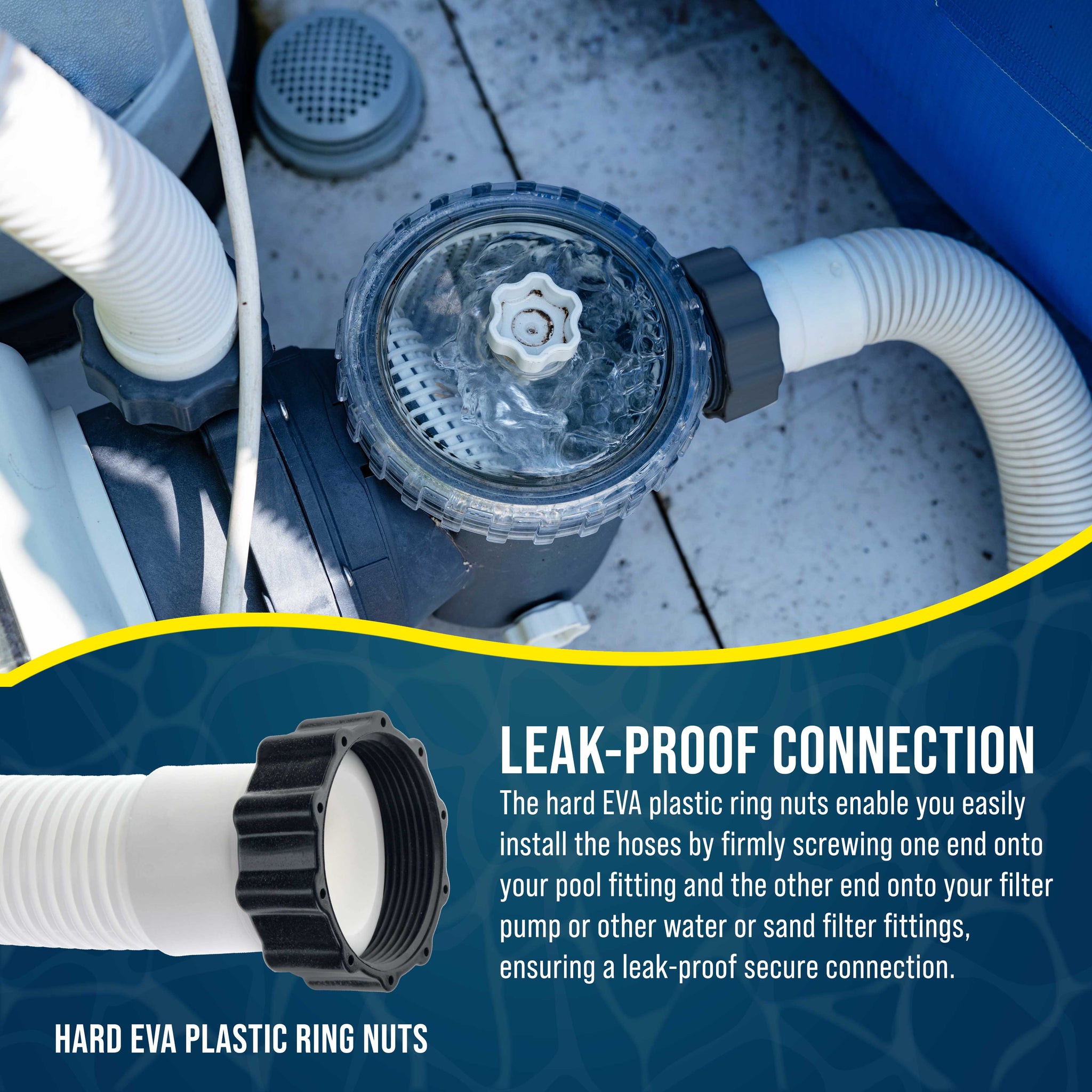 Above Ground Pool Hose Replacement 1.5" Diameter x 20" Long, Pack of 2 - Compatible with Intex Pool Filter Pump Hoses, Sand Filters, Saltwater Systems with 1,500 to 2,500 GPH