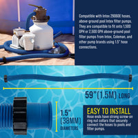 Above Ground Pool Hose Replacement 1.5" Diameter x 59" Long, Pack of 2, Blue - Compatible with Intex 29060E, Pool Filter Pump Hoses, Sand Filters, Saltwater Systems 1,500 to 2,500 GPH