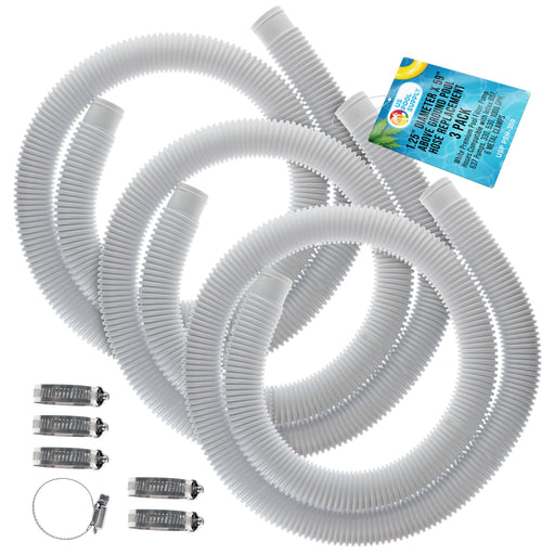 Above Ground Pool Hose Replacement 1.25" Diameter x 59" Long, Pack of 3 - White Premium Pool Filter Pump Hoses Compatible with Intex 607, 637 Pumps, 330, 530, 1000 GPH, 6 Metal Clamps