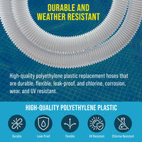 Above Ground Pool Hose Replacement 1.25" Diameter x 59" Long, Pack of 3 - White Premium Pool Filter Pump Hoses Compatible with Intex 607, 637 Pumps, 330, 530, 1000 GPH, 6 Metal Clamps