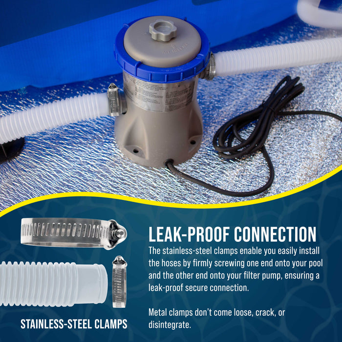 Above Ground Pool Hose Replacement 1.25" Diameter x 59" Long, Pack of 3 - White Premium Pool Filter Pump Hoses Compatible with Intex 607, 637 Pumps, 330, 530, 1000 GPH, 6 Metal Clamps