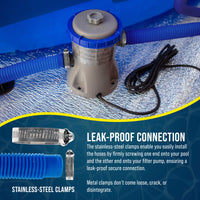 Above Ground Pool Hose Replacement 1.25" Diameter x 59" Long, Pack of 3 - Blue Premium Pool Filter Pump Hoses Compatible with Intex 607, 637 Pumps, 330, 530, 1000 GPH - 6 Metal Clamps
